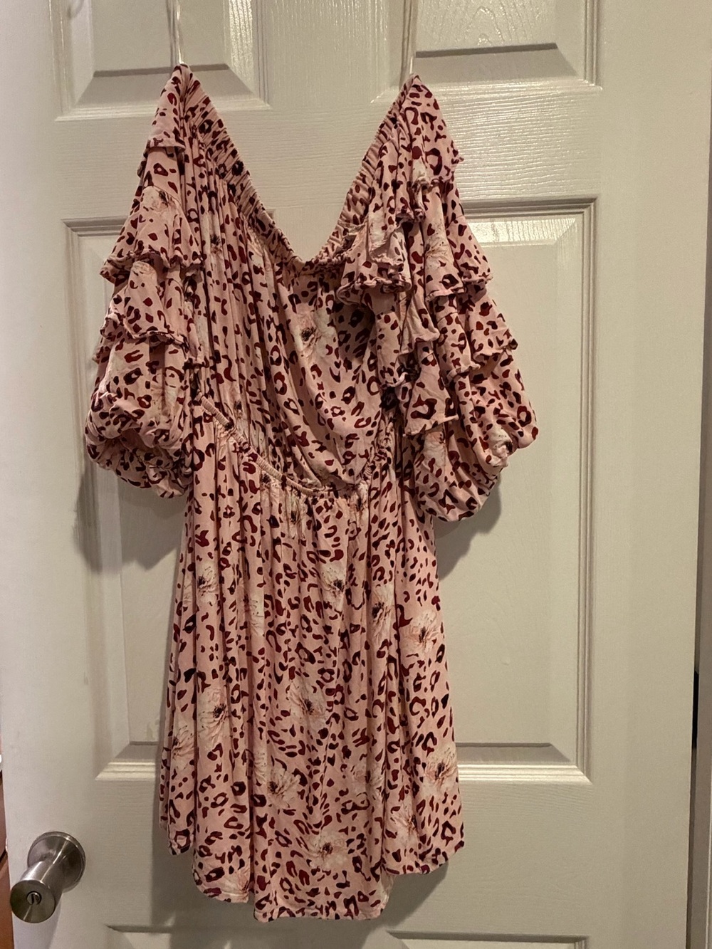 entro Rose-Pink Leopard Print Ruffle Mini Dress